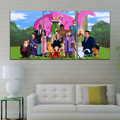 Dragon Ball Z Goku vs Red Ribbon Army Canvas Wall Art - 5 Piece Split Panel Anime Poster - Framed Ready to Hang Living Room Man Cave Decor - DR5068