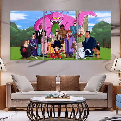 Dragon Ball Z Goku vs Red Ribbon Army Canvas Wall Art - 5 Piece Split Panel Anime Poster - Framed Ready to Hang Living Room Man Cave Decor - DR5068