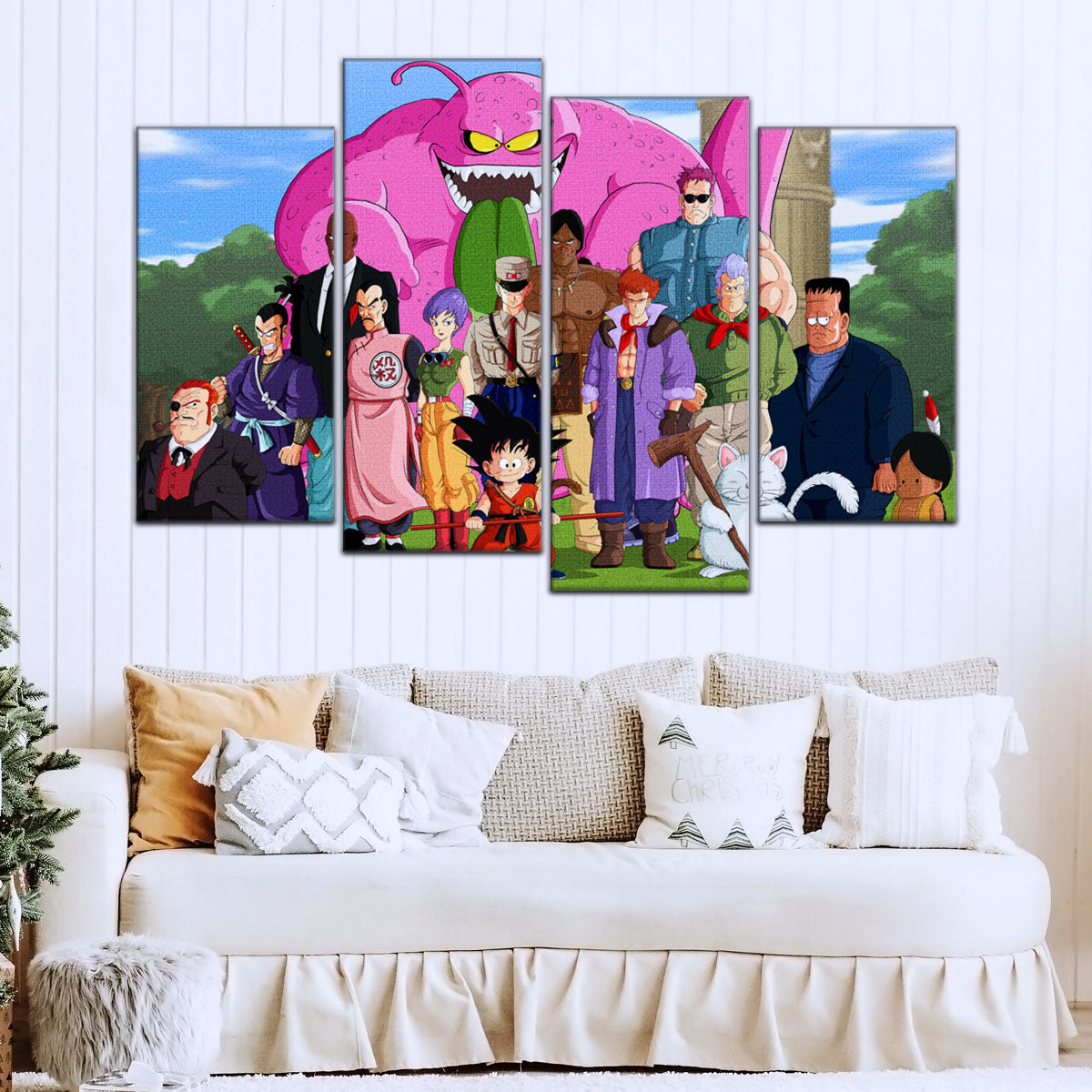 Dragon Ball Z Goku vs Red Ribbon Army Canvas Wall Art - 5 Piece Split Panel Anime Poster - Framed Ready to Hang Living Room Man Cave Decor - DR5068