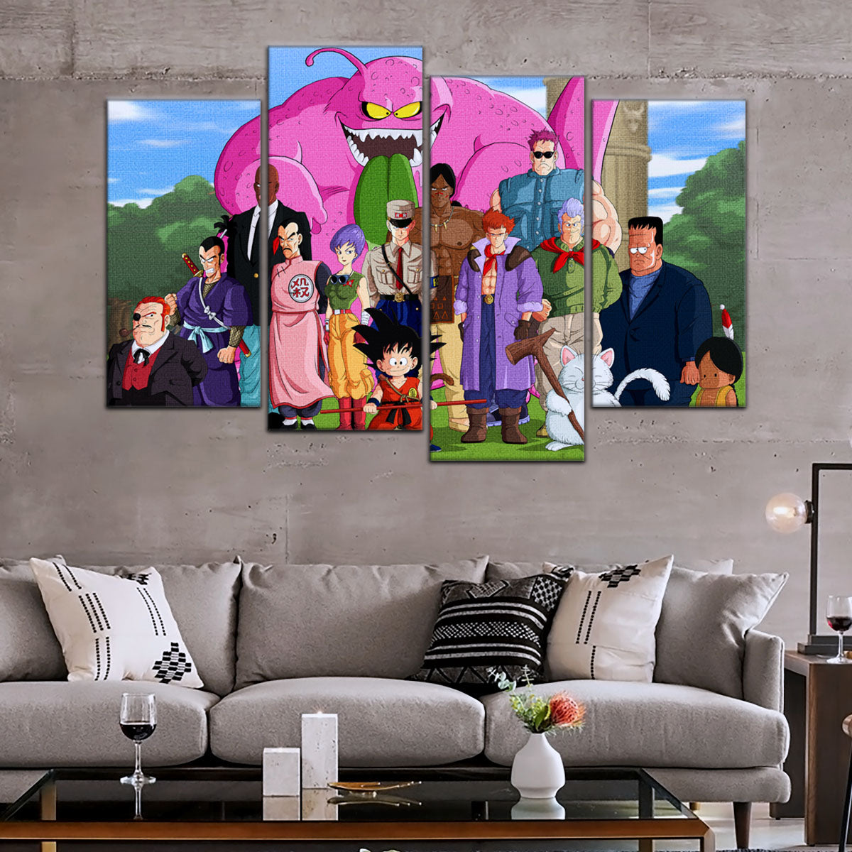 Dragon Ball Z Goku vs Red Ribbon Army Canvas Wall Art - 5 Piece Split Panel Anime Poster - Framed Ready to Hang Living Room Man Cave Decor - DR5068
