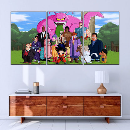 Dragon Ball Z Goku vs Red Ribbon Army Canvas Wall Art - 5 Piece Split Panel Anime Poster - Framed Ready to Hang Living Room Man Cave Decor - DR5068