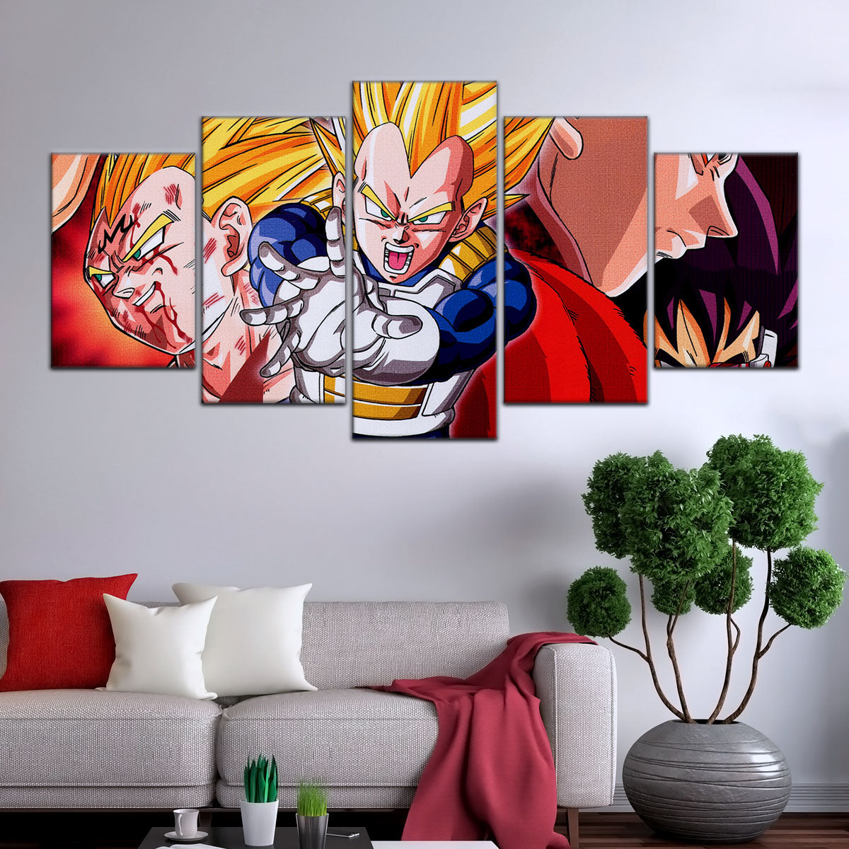 Dragon Ball Z Majin Vegeta Canvas Wall Art - 5 Piece Split Panel Anime Poster - Framed Ready to Hang Living Room Man Cave Decor - DR5117