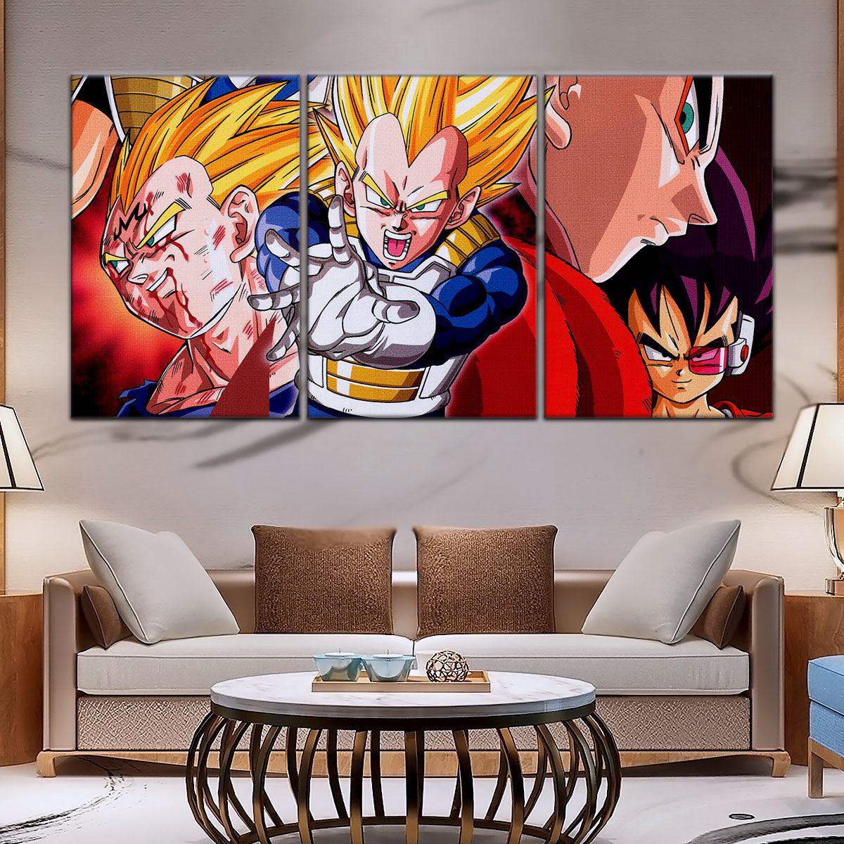 Dragon Ball Z Majin Vegeta Canvas Wall Art - 5 Piece Split Panel Anime Poster - Framed Ready to Hang Living Room Man Cave Decor - DR5117
