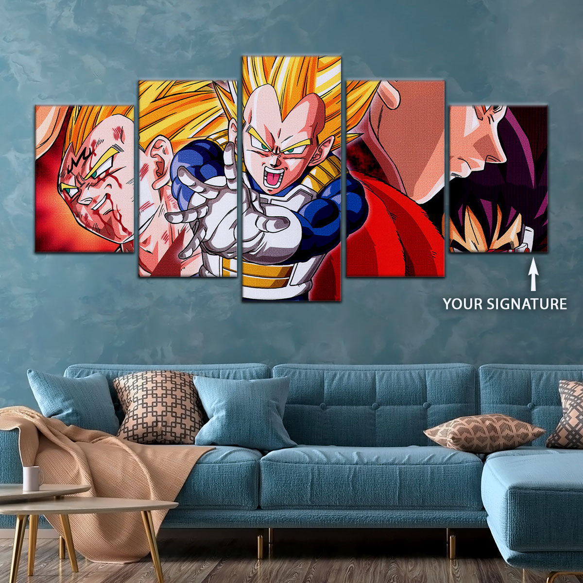 Dragon Ball Z Majin Vegeta Canvas Wall Art - 5 Piece Split Panel Anime Poster - Framed Ready to Hang Living Room Man Cave Decor - DR5117