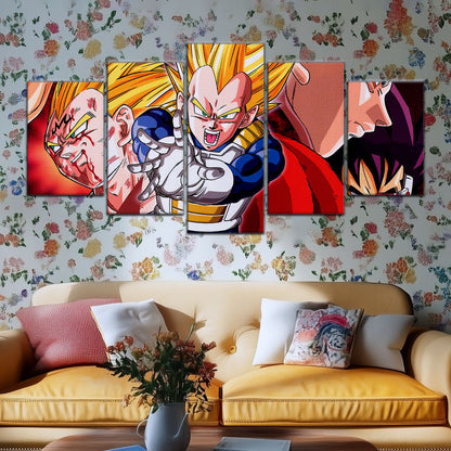 Dragon Ball Z Majin Vegeta Canvas Wall Art - 5 Piece Split Panel Anime Poster - Framed Ready to Hang Living Room Man Cave Decor - DR5117