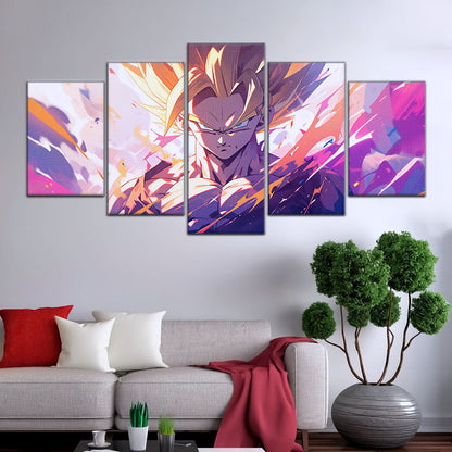 Dragon Ball Z Super Saiyan Gohan Canvas Wall Art - 5 Piece Split Panel Anime Poster - Framed Ready to Hang Living Room Man Cave Decor - DR5031
