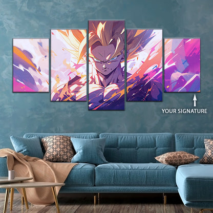Dragon Ball Z Super Saiyan Gohan Canvas Wall Art - 5 Piece Split Panel Anime Poster - Framed Ready to Hang Living Room Man Cave Decor - DR5031