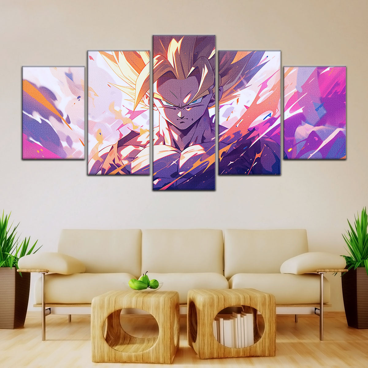 Dragon Ball Z Super Saiyan Gohan Canvas Wall Art - 5 Piece Split Panel Anime Poster - Framed Ready to Hang Living Room Man Cave Decor - DR5031