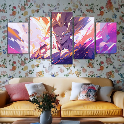 Dragon Ball Z Super Saiyan Gohan Canvas Wall Art - 5 Piece Split Panel Anime Poster - Framed Ready to Hang Living Room Man Cave Decor - DR5031
