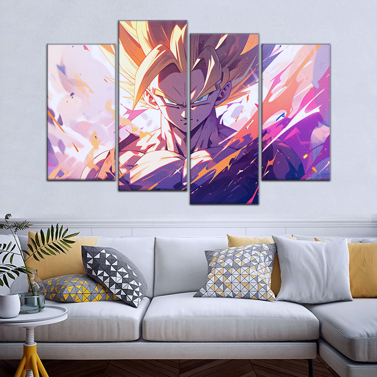 Dragon Ball Z Super Saiyan Gohan Canvas Wall Art - 5 Piece Split Panel Anime Poster - Framed Ready to Hang Living Room Man Cave Decor - DR5031