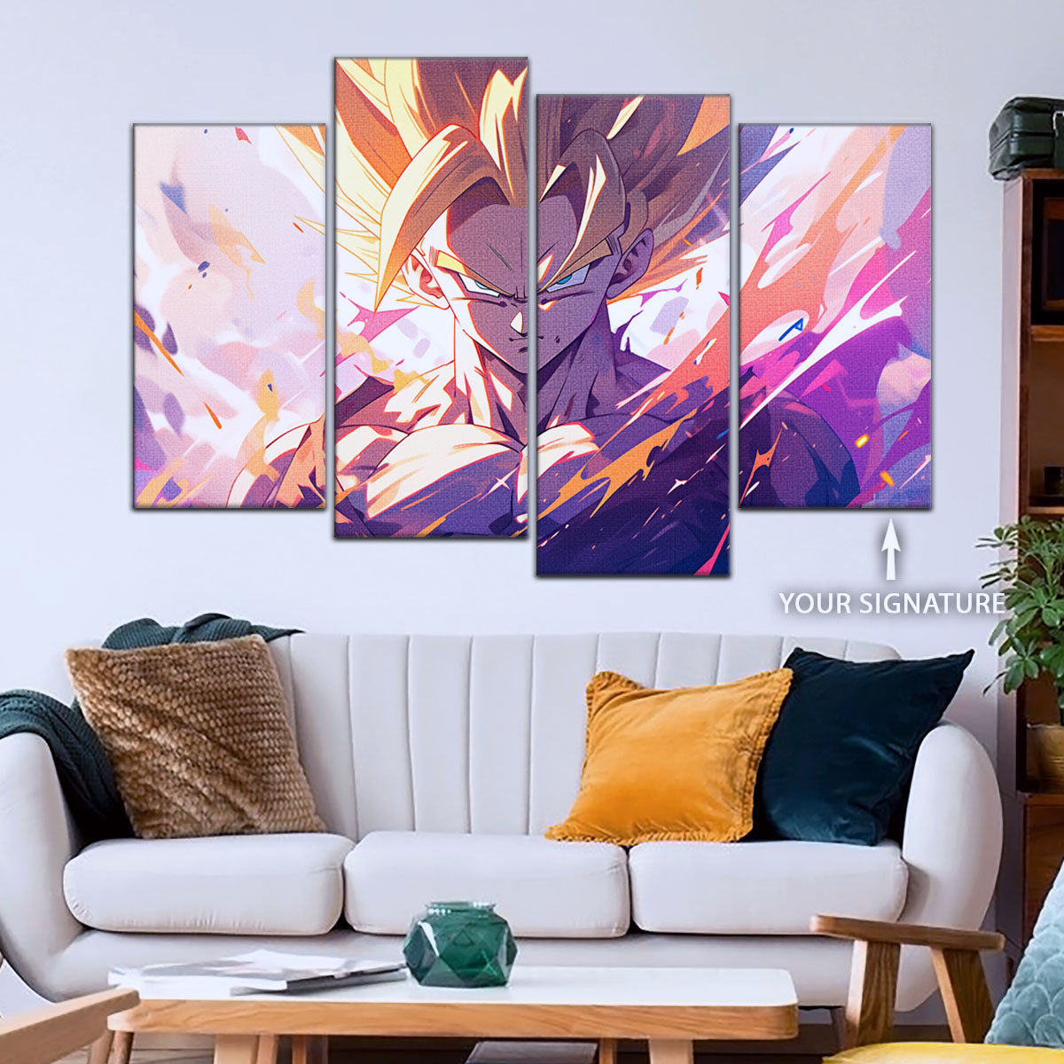 Dragon Ball Z Super Saiyan Gohan Canvas Wall Art - 5 Piece Split Panel Anime Poster - Framed Ready to Hang Living Room Man Cave Decor - DR5031