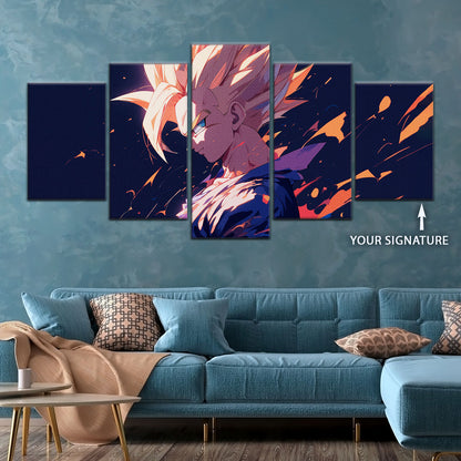 Dragon Ball Z Super Saiyan Gohan Canvas Wall Art - 5 Piece Split Panel Anime Poster - Framed Ready to Hang Living Room Man Cave Decor - DR5033