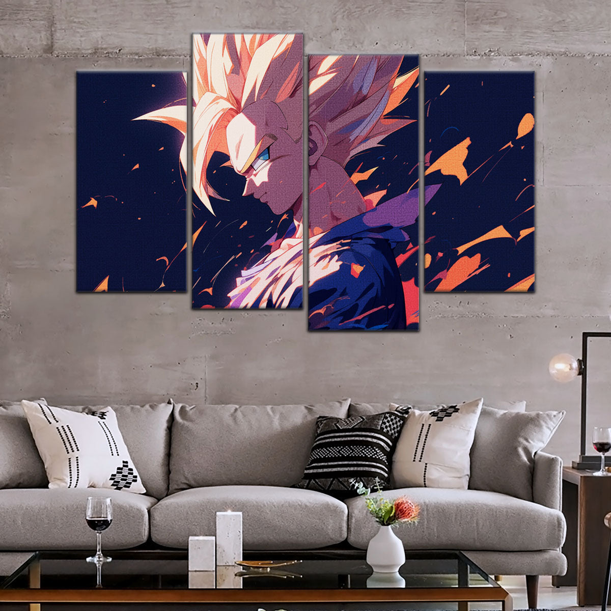 Dragon Ball Z Super Saiyan Gohan Canvas Wall Art - 5 Piece Split Panel Anime Poster - Framed Ready to Hang Living Room Man Cave Decor - DR5033