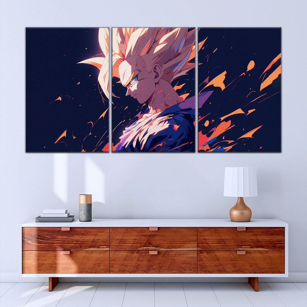 Dragon Ball Z Super Saiyan Gohan Canvas Wall Art - 5 Piece Split Panel Anime Poster - Framed Ready to Hang Living Room Man Cave Decor - DR5033