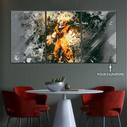 Dragon Ball Z Super Saiyan Goku Canvas Wall Art - 5 Piece Split Panel Anime Poster - Framed Ready to Hang Living Room Man Cave Decor - DR5037