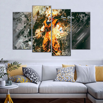 Dragon Ball Z Super Saiyan Goku Canvas Wall Art - 5 Piece Split Panel Anime Poster - Framed Ready to Hang Living Room Man Cave Decor - DR5037