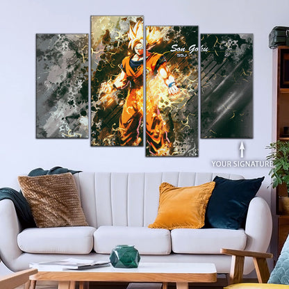 Dragon Ball Z Super Saiyan Goku Canvas Wall Art - 5 Piece Split Panel Anime Poster - Framed Ready to Hang Living Room Man Cave Decor - DR5037
