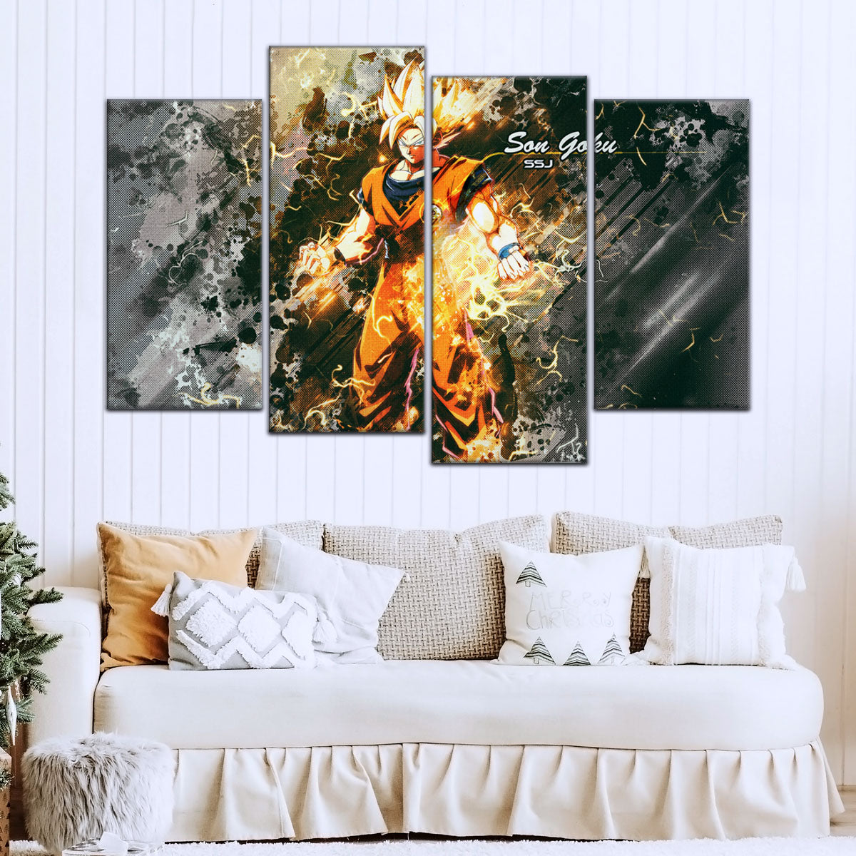 Dragon Ball Z Super Saiyan Goku Canvas Wall Art - 5 Piece Split Panel Anime Poster - Framed Ready to Hang Living Room Man Cave Decor - DR5037