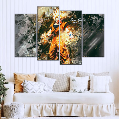 Dragon Ball Z Super Saiyan Goku Canvas Wall Art - 5 Piece Split Panel Anime Poster - Framed Ready to Hang Living Room Man Cave Decor - DR5037