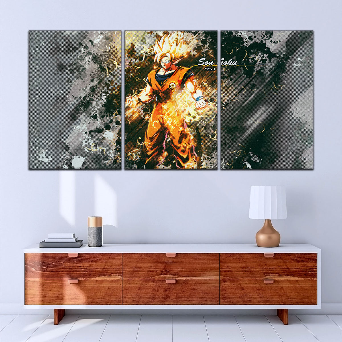 Dragon Ball Z Super Saiyan Goku Canvas Wall Art - 5 Piece Split Panel Anime Poster - Framed Ready to Hang Living Room Man Cave Decor - DR5037