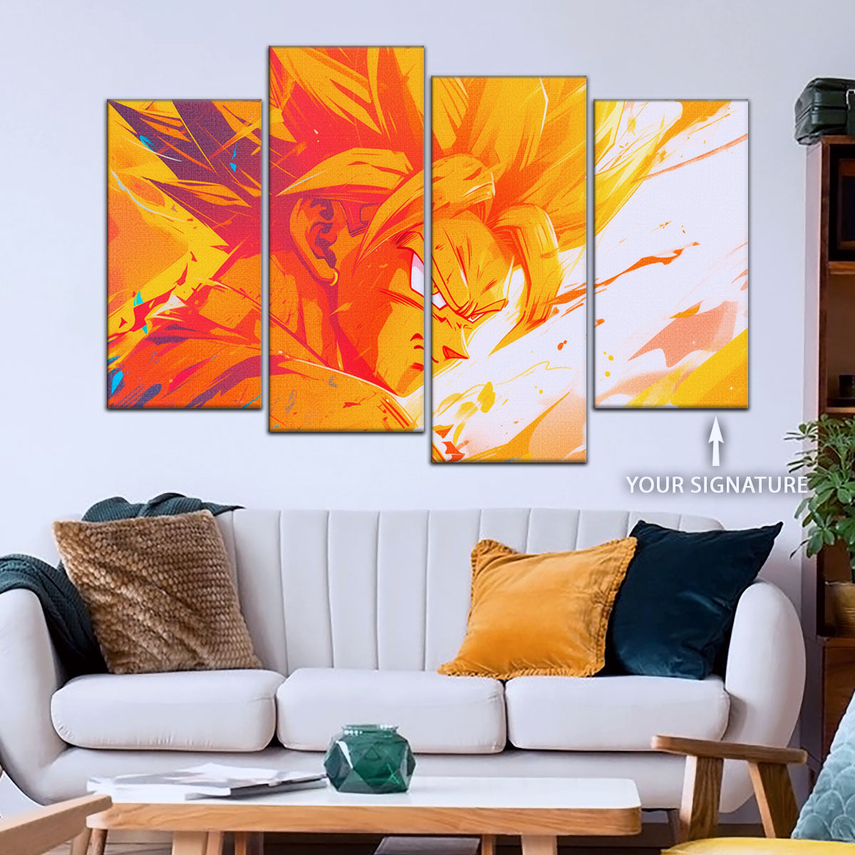 Dragon Ball Z Super Saiyan Goku Canvas Wall Art - 5 Piece Split Panel Anime Poster - Framed Ready to Hang Living Room Man Cave Decor - DR5040