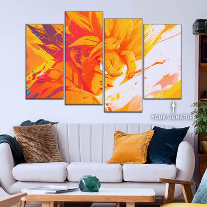 Dragon Ball Z Super Saiyan Goku Canvas Wall Art - 5 Piece Split Panel Anime Poster - Framed Ready to Hang Living Room Man Cave Decor - DR5040