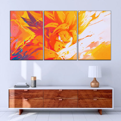 Dragon Ball Z Super Saiyan Goku Canvas Wall Art - 5 Piece Split Panel Anime Poster - Framed Ready to Hang Living Room Man Cave Decor - DR5040