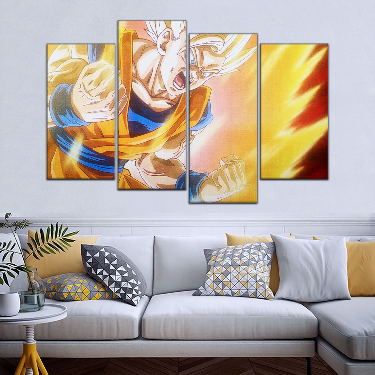 Dragon Ball Z Super Saiyan Goku Canvas Wall Art - 5 Piece Split Panel Anime Poster - Framed Ready to Hang Living Room Man Cave Decor - DR5043