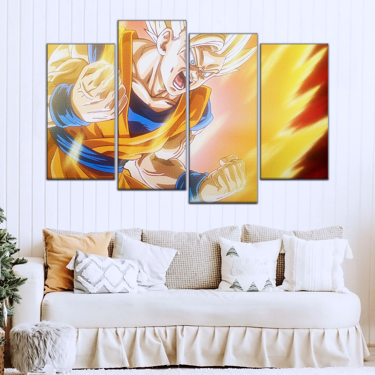 Dragon Ball Z Super Saiyan Goku Canvas Wall Art - 5 Piece Split Panel Anime Poster - Framed Ready to Hang Living Room Man Cave Decor - DR5043