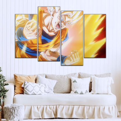 Dragon Ball Z Super Saiyan Goku Canvas Wall Art - 5 Piece Split Panel Anime Poster - Framed Ready to Hang Living Room Man Cave Decor - DR5043
