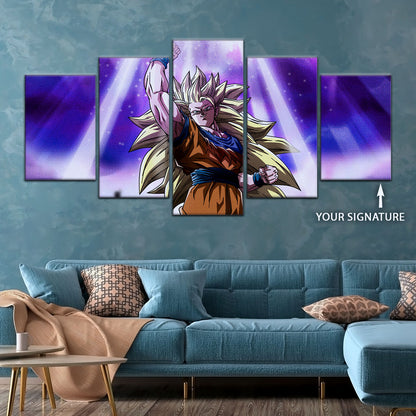 Dragon Ball Z Super Saiyan Goku Canvas Wall Art - 5 Piece Split Panel Anime Poster - Framed Ready to Hang Living Room Man Cave Decor - DR5045
