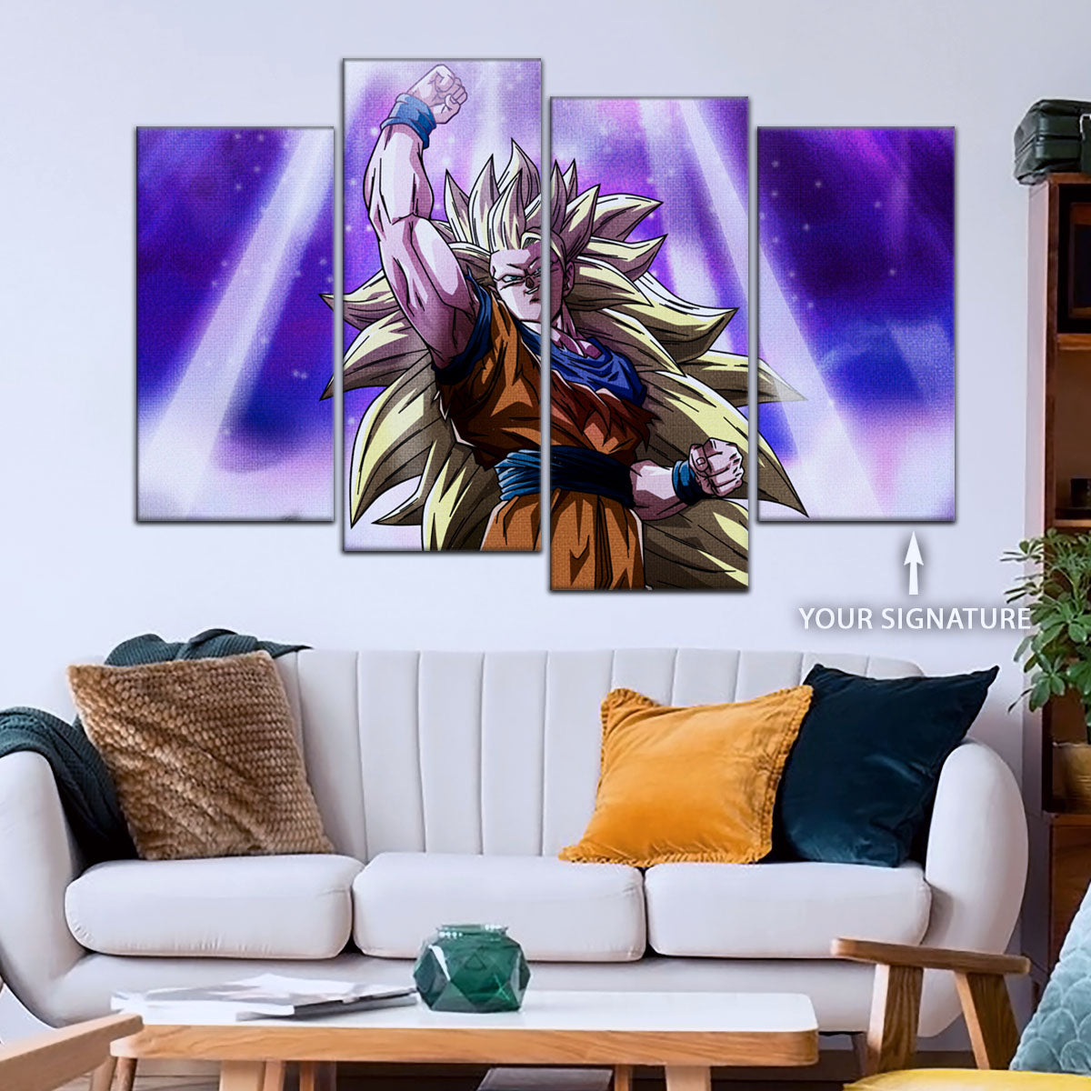 Dragon Ball Z Super Saiyan Goku Canvas Wall Art - 5 Piece Split Panel Anime Poster - Framed Ready to Hang Living Room Man Cave Decor - DR5045