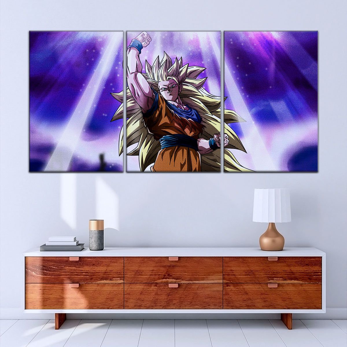 Dragon Ball Z Super Saiyan Goku Canvas Wall Art - 5 Piece Split Panel Anime Poster - Framed Ready to Hang Living Room Man Cave Decor - DR5045