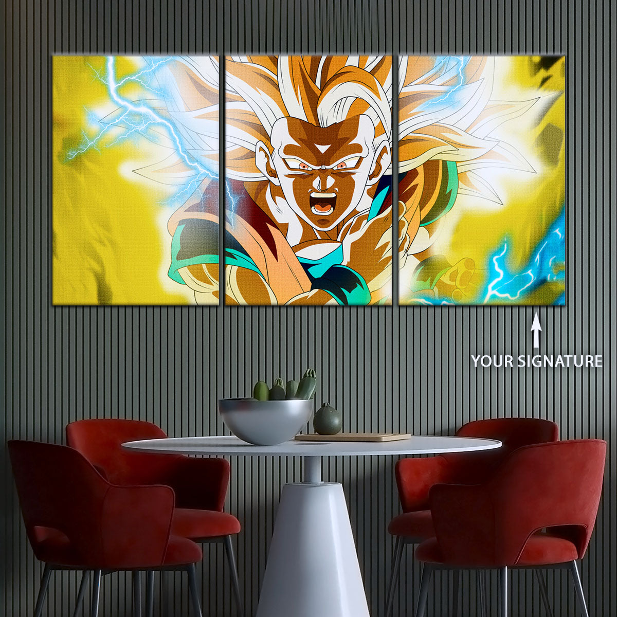 Dragon Ball Z Super Saiyan Goku Canvas Wall Art - 5 Piece Split Panel Anime Poster - Framed Ready to Hang Living Room Man Cave Decor - DR5046