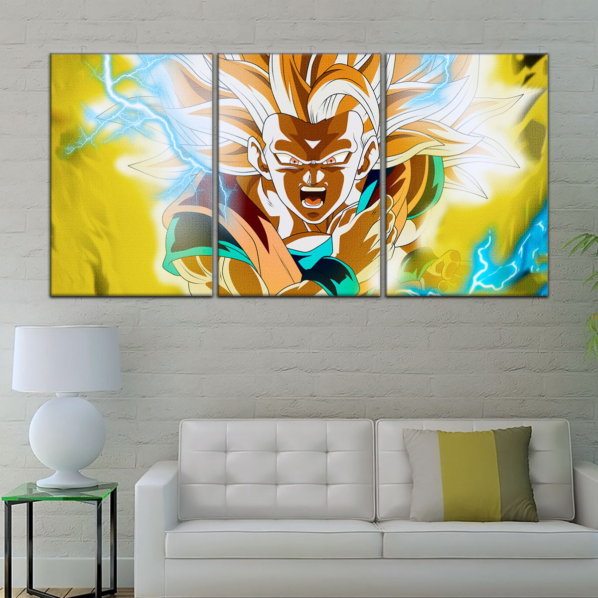 Dragon Ball Z Super Saiyan Goku Canvas Wall Art - 5 Piece Split Panel Anime Poster - Framed Ready to Hang Living Room Man Cave Decor - DR5046
