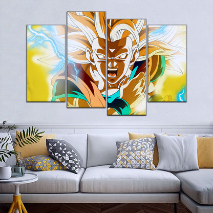 Dragon Ball Z Super Saiyan Goku Canvas Wall Art - 5 Piece Split Panel Anime Poster - Framed Ready to Hang Living Room Man Cave Decor - DR5046