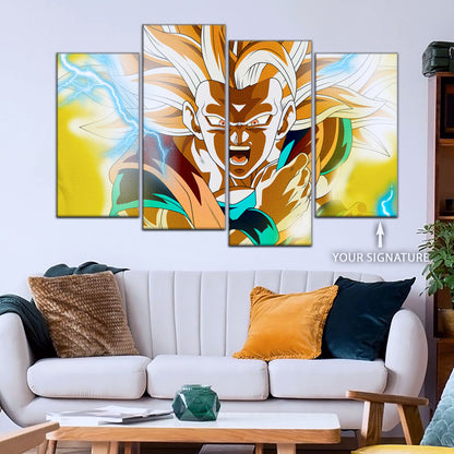 Dragon Ball Z Super Saiyan Goku Canvas Wall Art - 5 Piece Split Panel Anime Poster - Framed Ready to Hang Living Room Man Cave Decor - DR5046