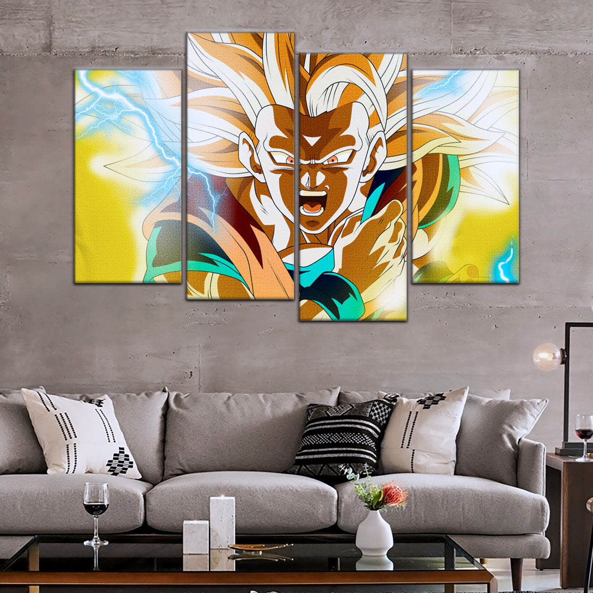 Dragon Ball Z Super Saiyan Goku Canvas Wall Art - 5 Piece Split Panel Anime Poster - Framed Ready to Hang Living Room Man Cave Decor - DR5046