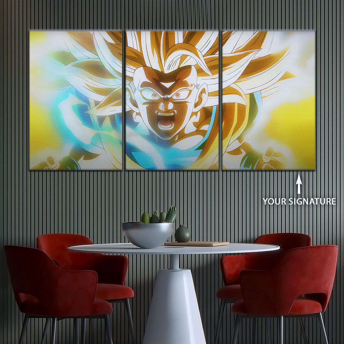 Dragon Ball Z Super Saiyan Goku Canvas Wall Art - 5 Piece Split Panel Anime Poster - Framed Ready to Hang Living Room Man Cave Decor - DR5071