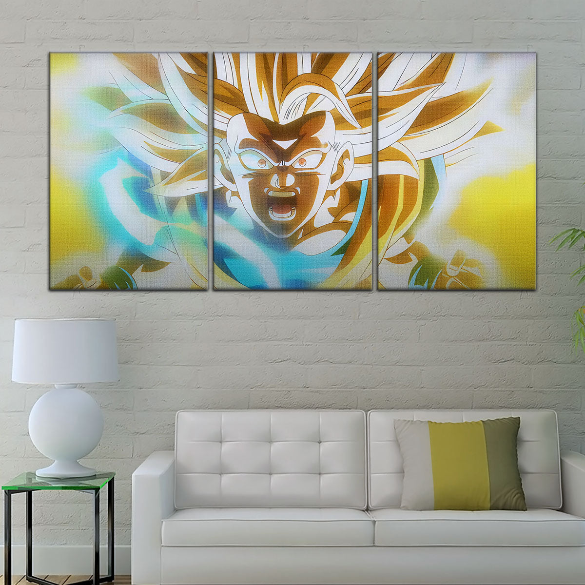 Dragon Ball Z Super Saiyan Goku Canvas Wall Art - 5 Piece Split Panel Anime Poster - Framed Ready to Hang Living Room Man Cave Decor - DR5071