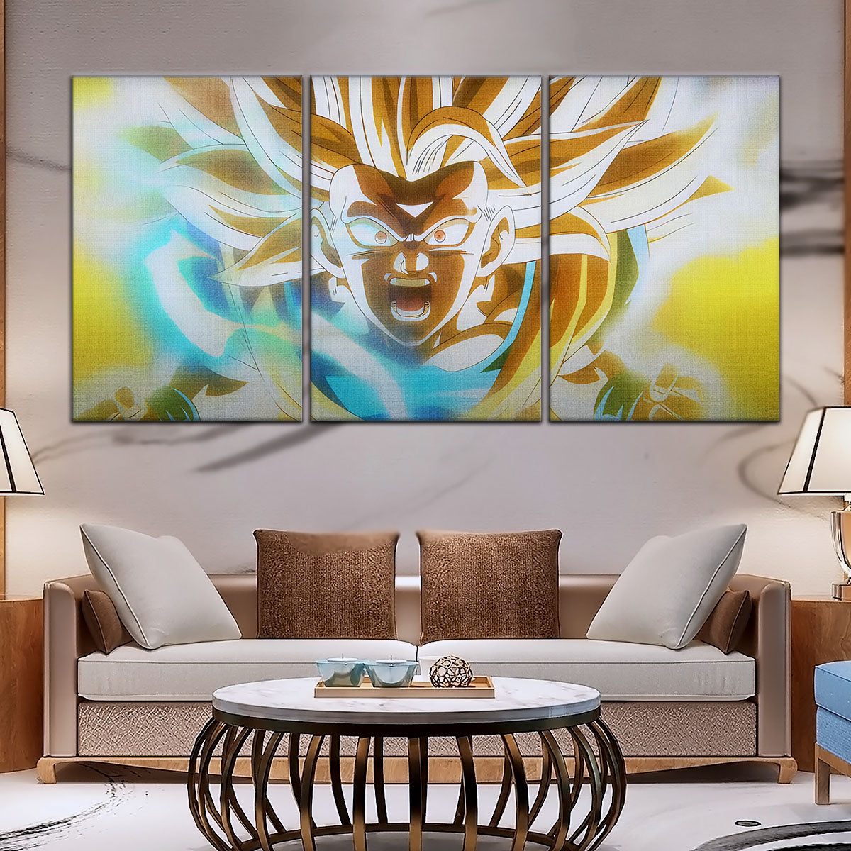 Dragon Ball Z Super Saiyan Goku Canvas Wall Art - 5 Piece Split Panel Anime Poster - Framed Ready to Hang Living Room Man Cave Decor - DR5071