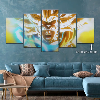 Dragon Ball Z Super Saiyan Goku Canvas Wall Art - 5 Piece Split Panel Anime Poster - Framed Ready to Hang Living Room Man Cave Decor - DR5071