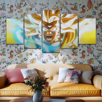 Dragon Ball Z Super Saiyan Goku Canvas Wall Art - 5 Piece Split Panel Anime Poster - Framed Ready to Hang Living Room Man Cave Decor - DR5071