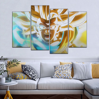 Dragon Ball Z Super Saiyan Goku Canvas Wall Art - 5 Piece Split Panel Anime Poster - Framed Ready to Hang Living Room Man Cave Decor - DR5071