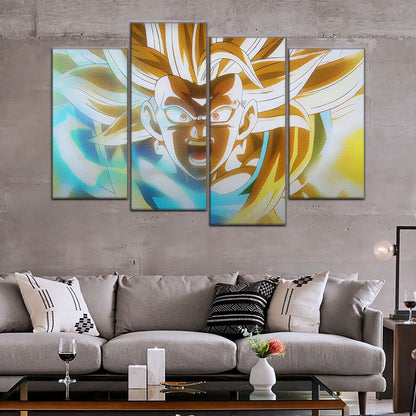 Dragon Ball Z Super Saiyan Goku Canvas Wall Art - 5 Piece Split Panel Anime Poster - Framed Ready to Hang Living Room Man Cave Decor - DR5071