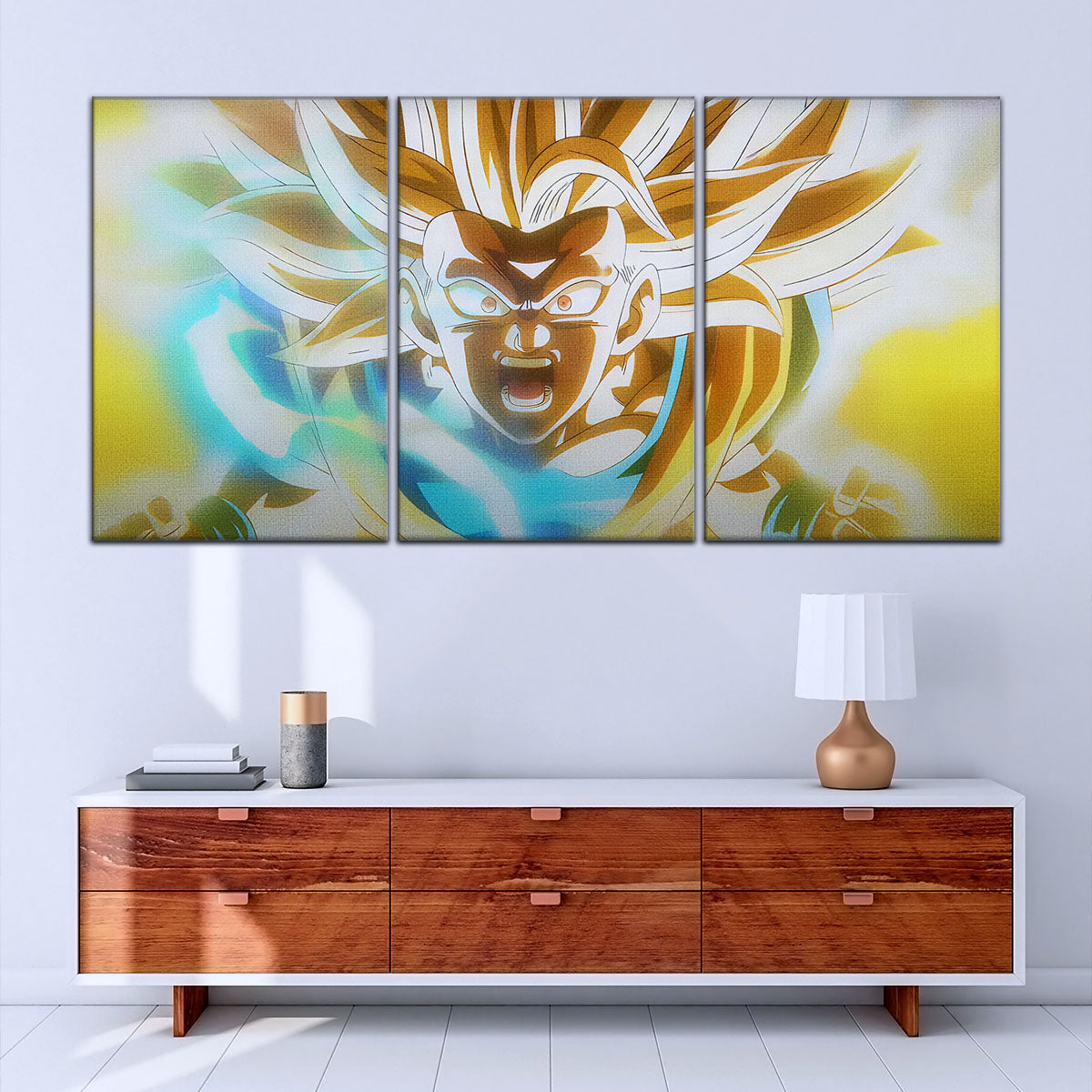 Dragon Ball Z Super Saiyan Goku Canvas Wall Art - 5 Piece Split Panel Anime Poster - Framed Ready to Hang Living Room Man Cave Decor - DR5071