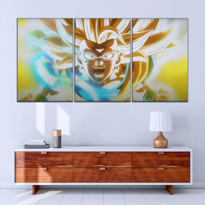 Dragon Ball Z Super Saiyan Goku Canvas Wall Art - 5 Piece Split Panel Anime Poster - Framed Ready to Hang Living Room Man Cave Decor - DR5071