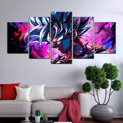 Dragon Ball Z Super Saiyan Vegito Canvas Wall Art - 5 Piece Split Panel Anime Poster - Framed Ready to Hang Living Room Man Cave Decor - DR5128