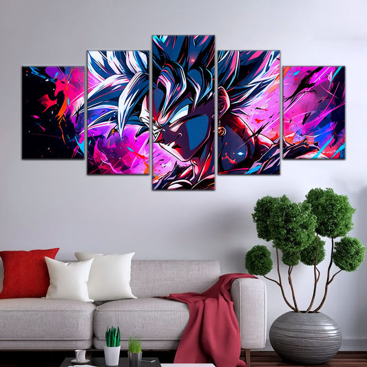 Dragon Ball Z Super Saiyan Vegito Canvas Wall Art - 5 Piece Split Panel Anime Poster - Framed Ready to Hang Living Room Man Cave Decor - DR5128