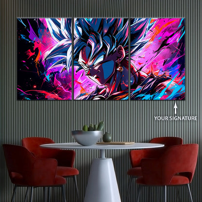 Dragon Ball Z Super Saiyan Vegito Canvas Wall Art - 5 Piece Split Panel Anime Poster - Framed Ready to Hang Living Room Man Cave Decor - DR5128